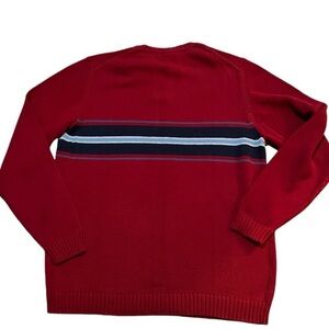 Eddie Bauer Long Sleeve Cotton Tight Knit Sweater Red with Blue/White Stripe XLT